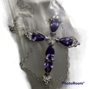 Amethyst color sterling silver cross necklace Avin NIB